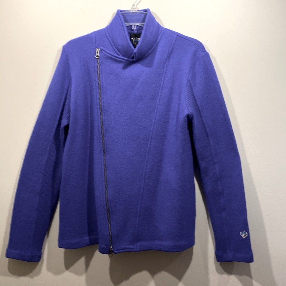 (L) Kuhl Asymmetrical Zip Sweater, bluish-purple; merino wool